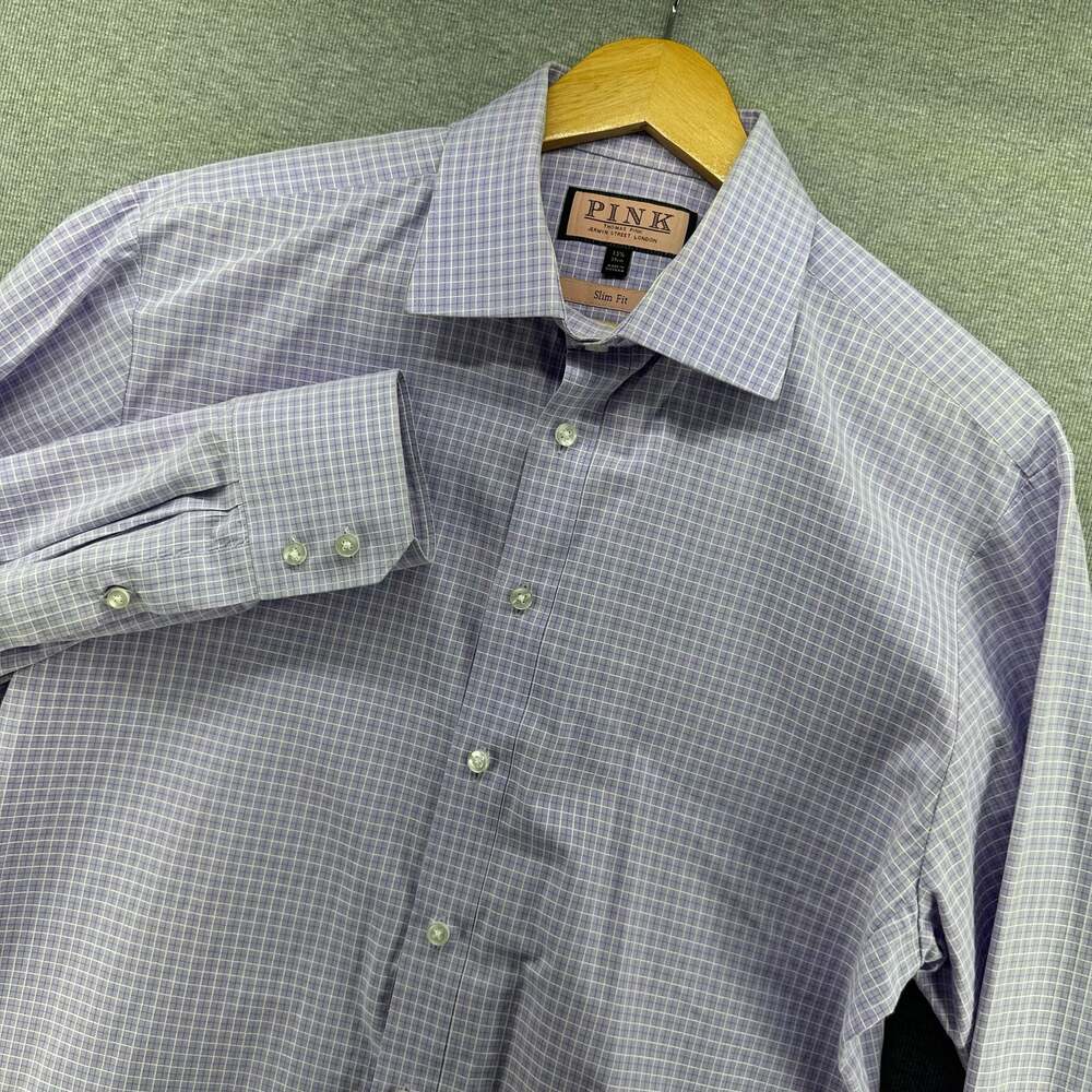 Thomas Pink Mens Size 15.5 / 39cm Slim Fit Purple Check Dress Shirt